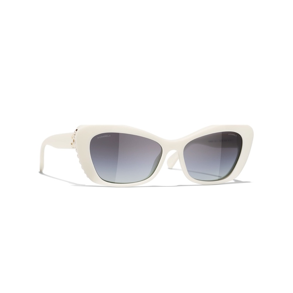 CHANEL Cat Eye Pearl White/Ivory Sunglasses with Gold Details - Picture 4 of 4
